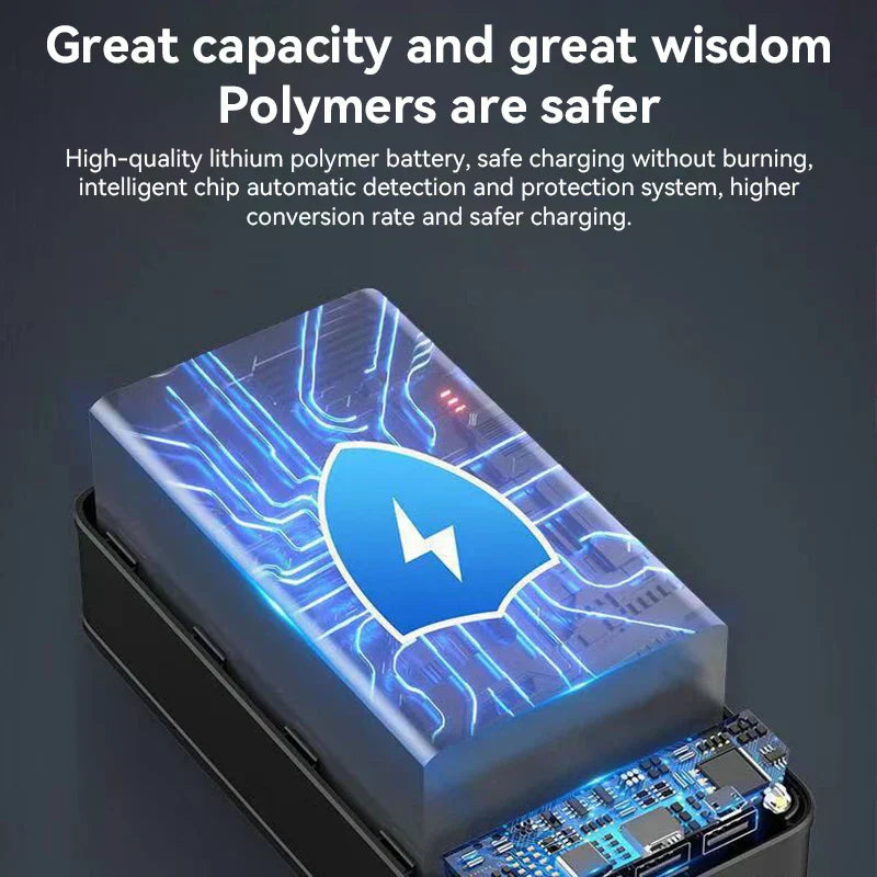 Hurtig 50.000mAh powerbank til mobil & elektronik. Bærbar USB-oplader til flere enheder. Perfekt til camping og rejser.