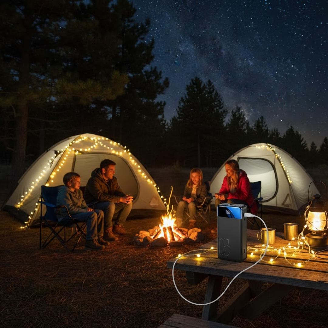 Robust 50.000mAh powerbank til outdoor og camping. Nødstrøm til mobil og USB-gadgets. Din bærbar strømforsyning.