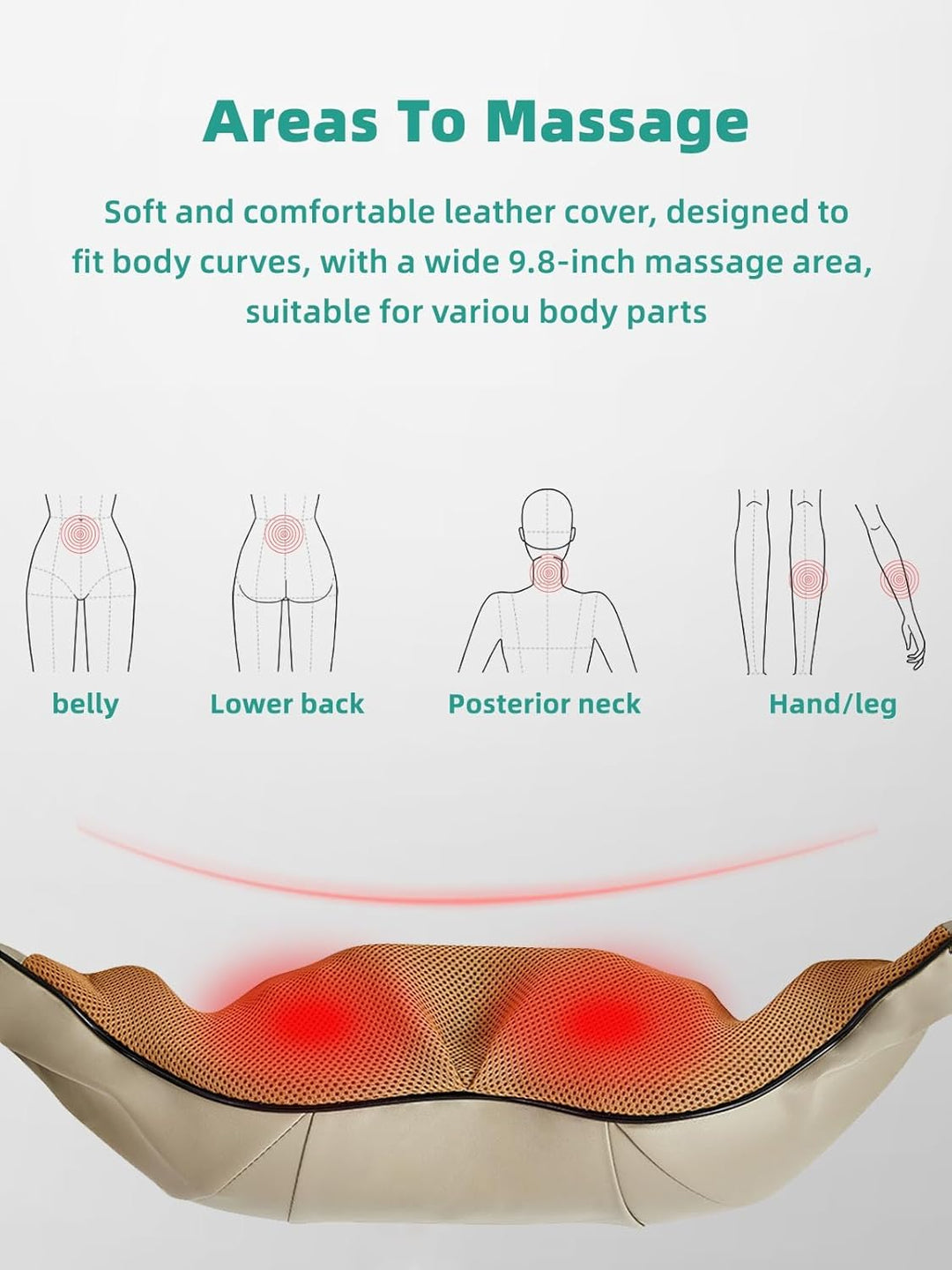 Kompakt trådløs mavemassager med terapeutisk varme til nem kropsmassage og afslapning.