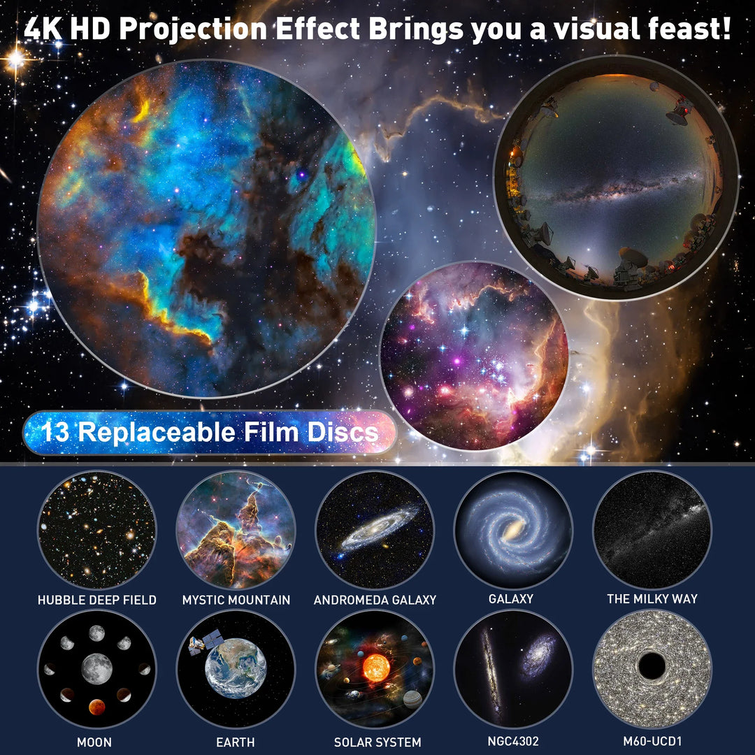 HD-projektion af magisk stjernehimmel og galakse fra Universal Planetarium; skaber stemningslys og universlys.