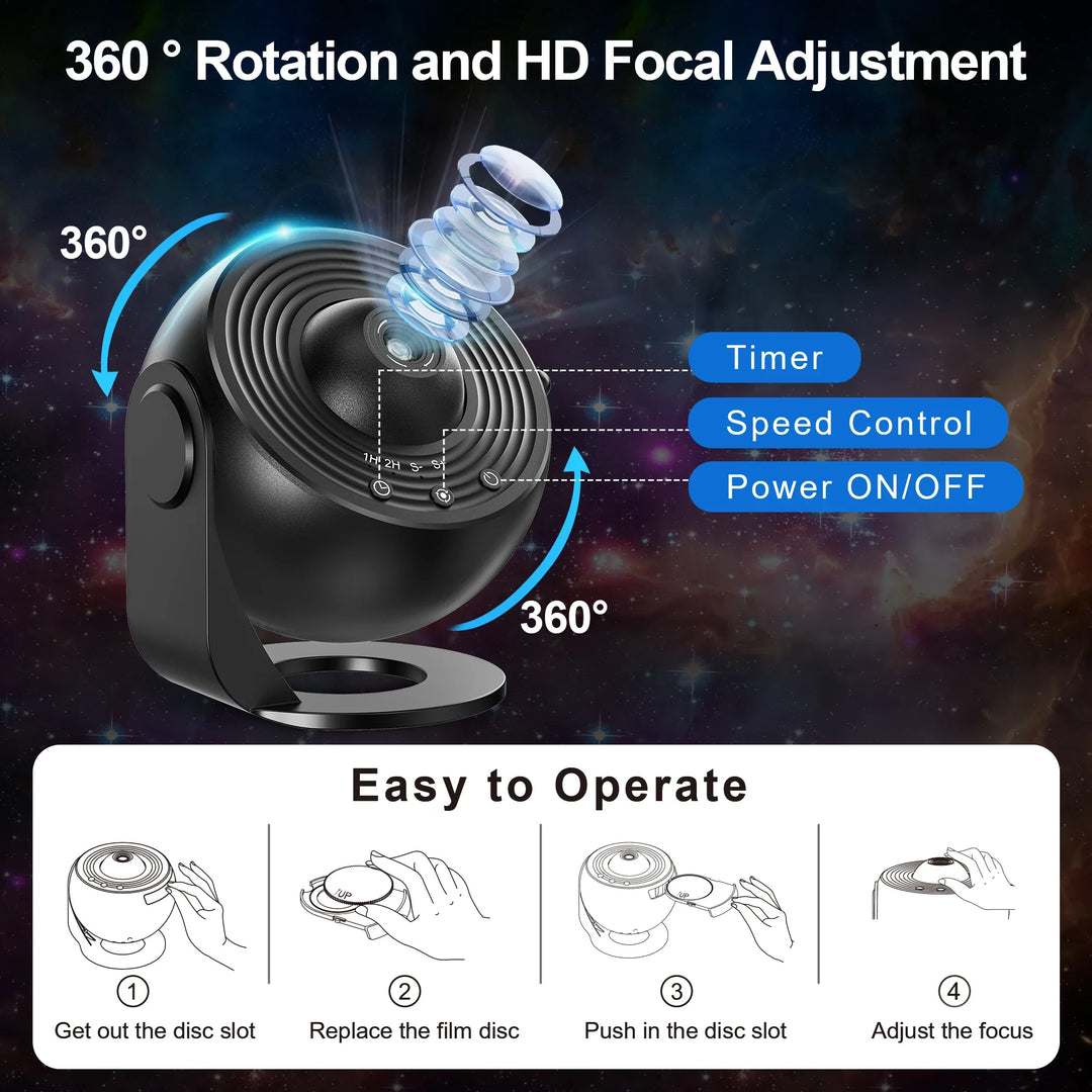 USB-drevet galakseprojektor med 13-i-1 funktion. Nyd HD stjernehimmel og planetarium lys som stemningslys hjemme.