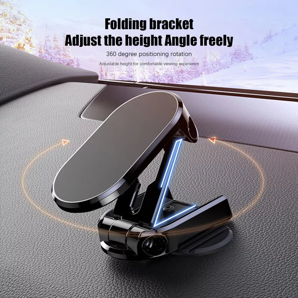 Smartphone monteret på universal magnetisk bilholder, perfekt til håndfri samtaler og GPS.