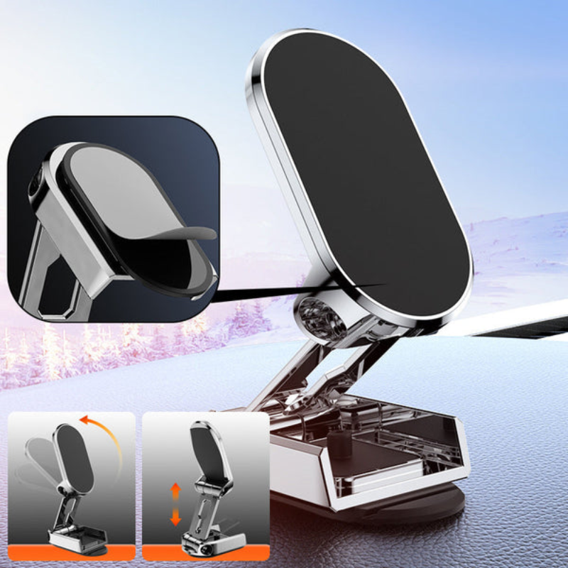 Robust base til magnetisk mobilholder i sort metal, sikrer stabil fastgørelse i bilen.