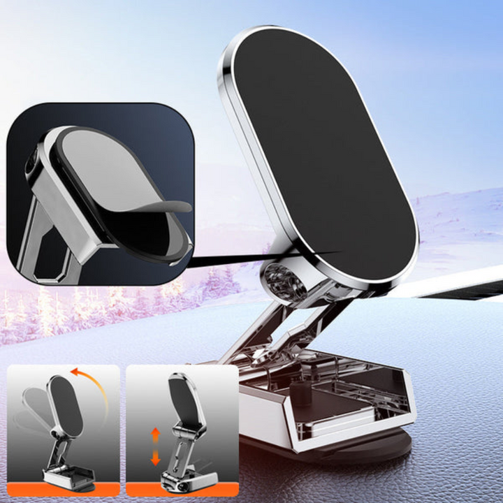 Robust base til magnetisk mobilholder i sort metal, sikrer stabil fastgørelse i bilen.