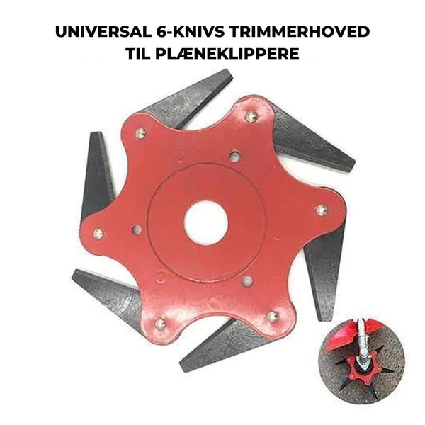Effektivt Turbo Trim trimmerhoved med 6 blade, perfekt til præcis trimning af græs. Essentielt haveværktøj.