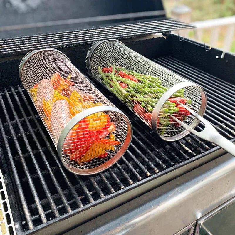 Sæt med 2 grillkurve til BBQ, ideel til at grille grøntsager, fisk og kød uden det falder igennem risten.
