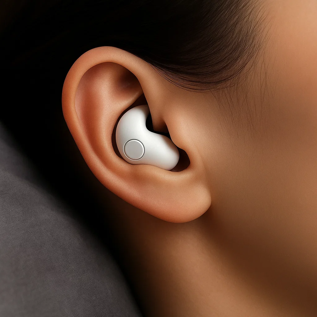 Trådløse øretelefoner for dyb afslapning og meditation, med usynligt design og total lydoplevelse.