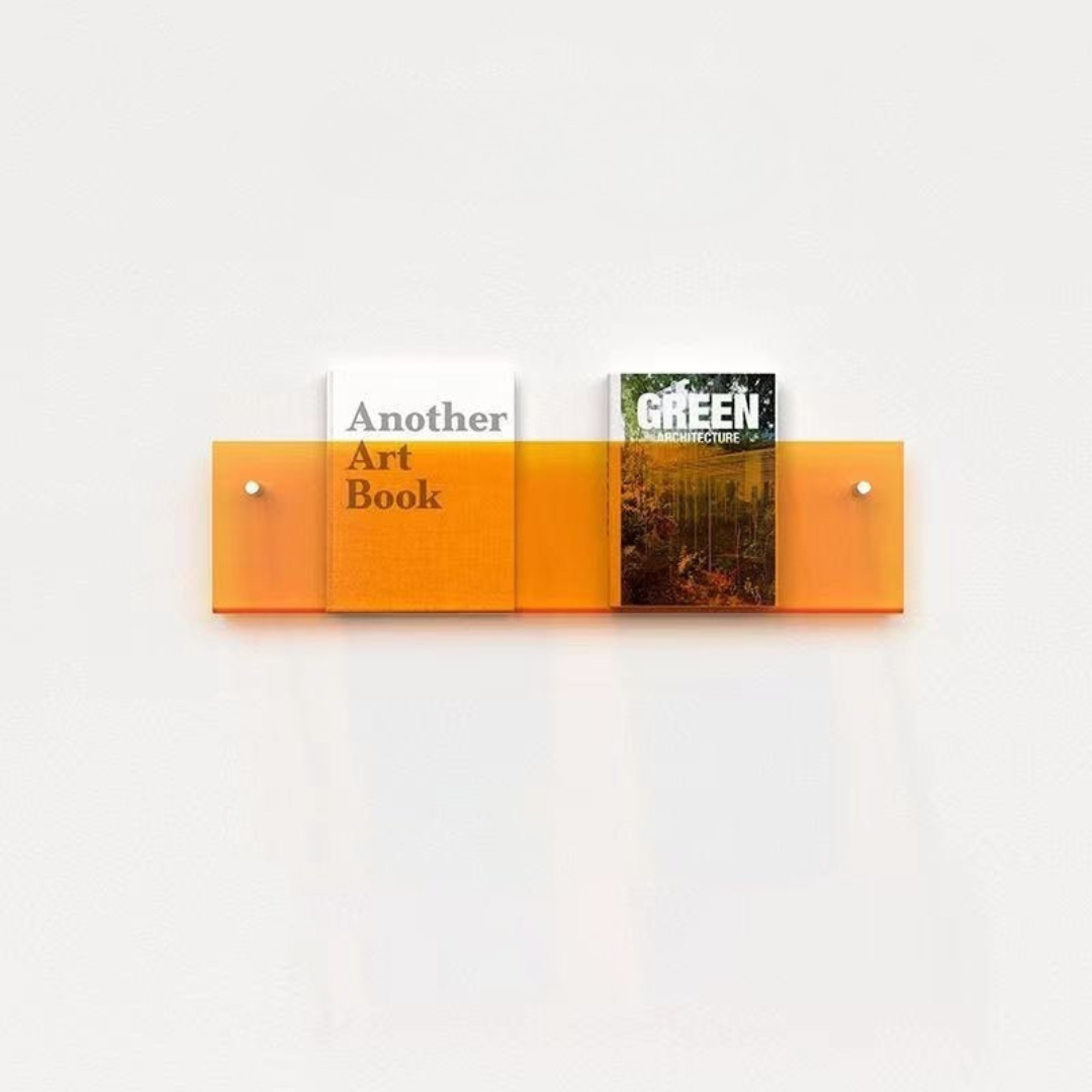 Vægmonteret moderne magasinholder til bøger og dokumenter i minimalistisk design.
