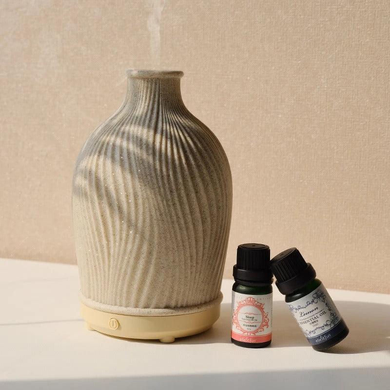 "Vaseformet æterisk olie-luftfugter i boho-stil, diffusertåge, blødt lys, ideel til hjemmeindretning, let betjening."