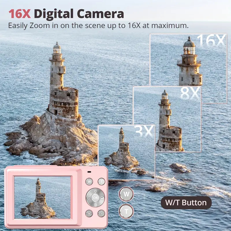 Moderne digitalkamera i klassisk retro stil. Letvægts fotokamera til 1080p billeder.