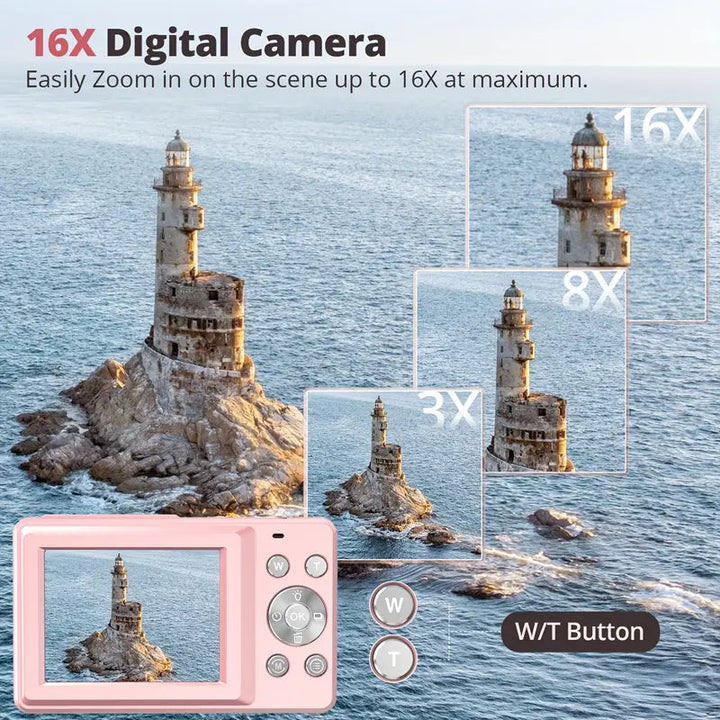 Moderne digitalkamera i klassisk retro stil. Letvægts fotokamera til 1080p billeder.