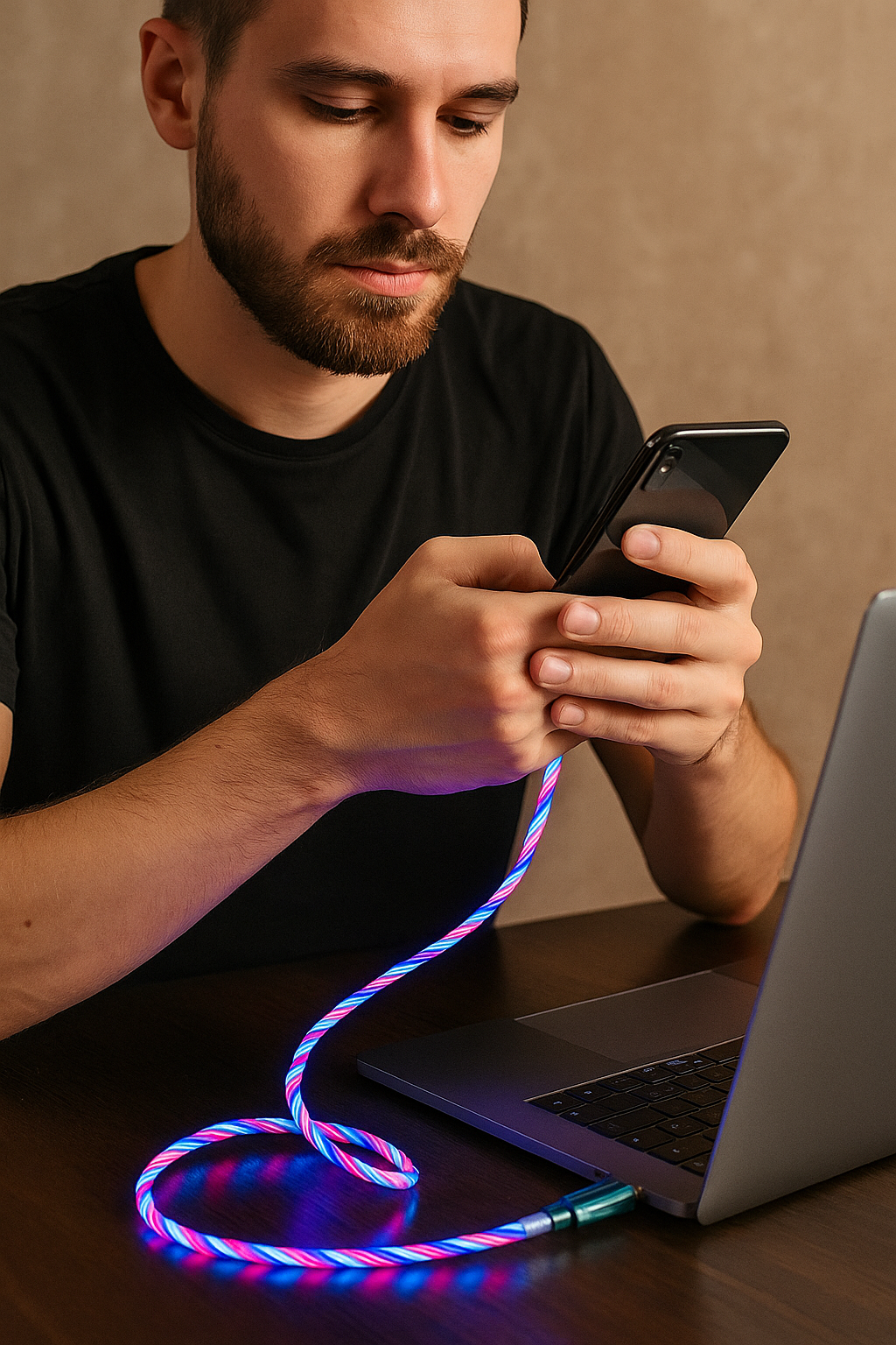 VoltFlex magnetisk opladerkabel m. 540° rotation & LED lys. Hurtig opladning til mobil.