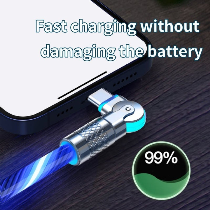 Universelt magnetisk kabel m. USB-C, Lightning, Micro USB. 540° drej & LED indikator.