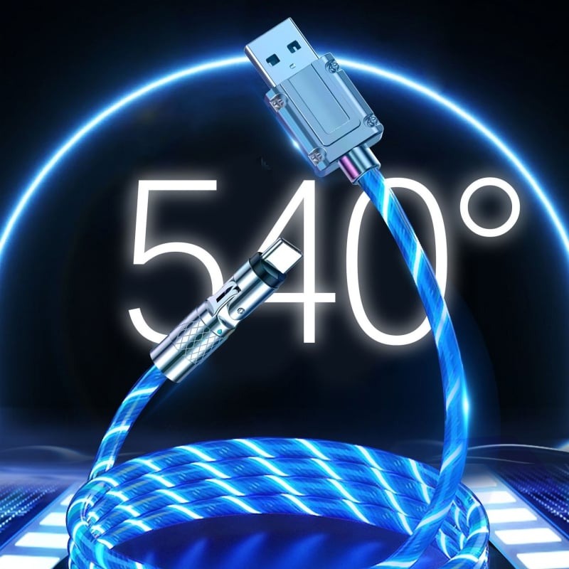 Opladningskabel med magnetisk tilslutning, LED lys og 540° bevægelse for bekvemmelighed.