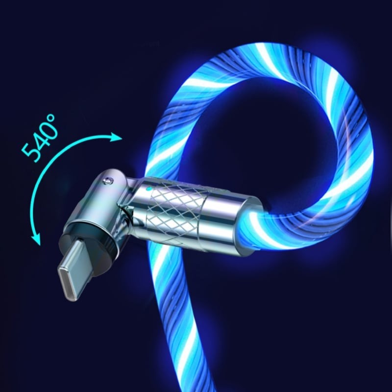 Fleksibelt magnetisk opladerkabel med LED lys. 540° rotation til alle mobiltyper.