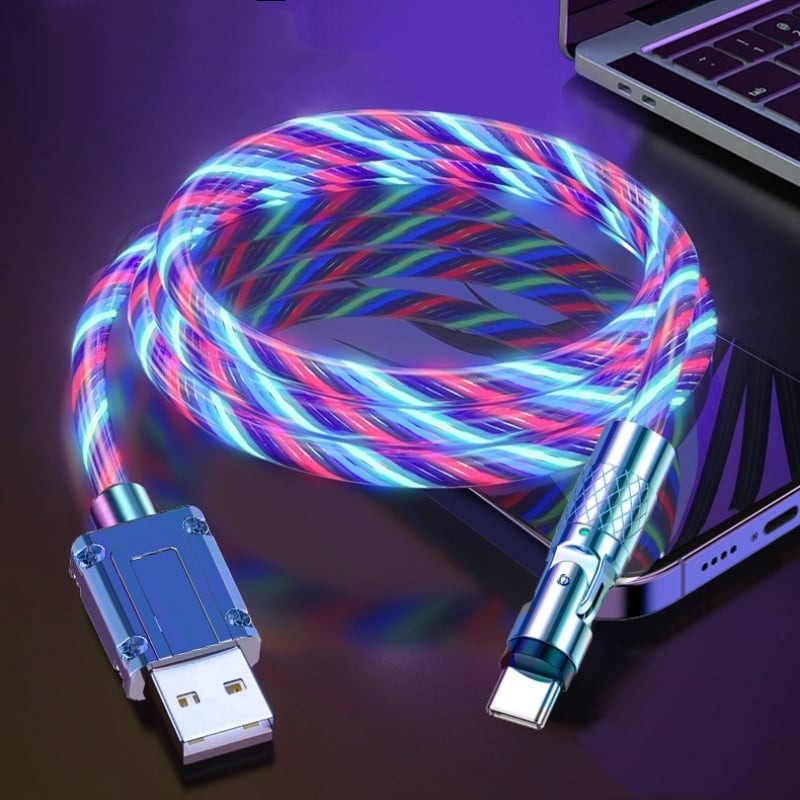 Magnetisk opladerkabel med 540° rotation og LED lys. Understøtter USB-C, Lightning, Micro USB.