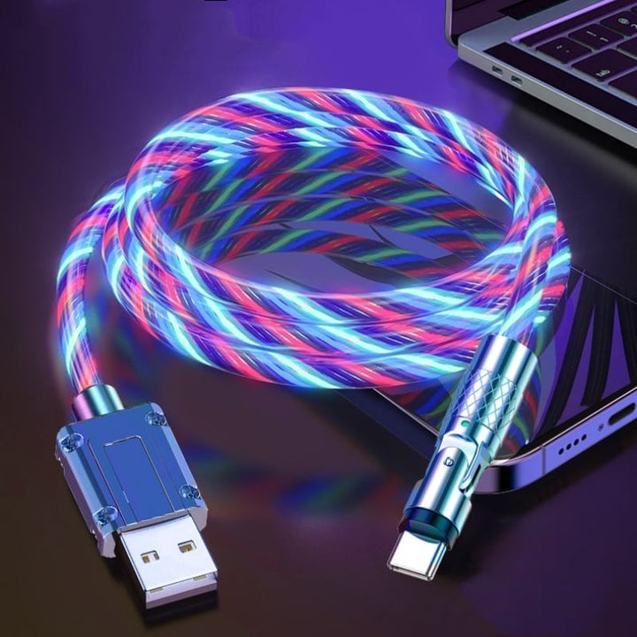 Magnetisk opladerkabel med 540° rotation og LED lys. Understøtter USB-C, Lightning, Micro USB.