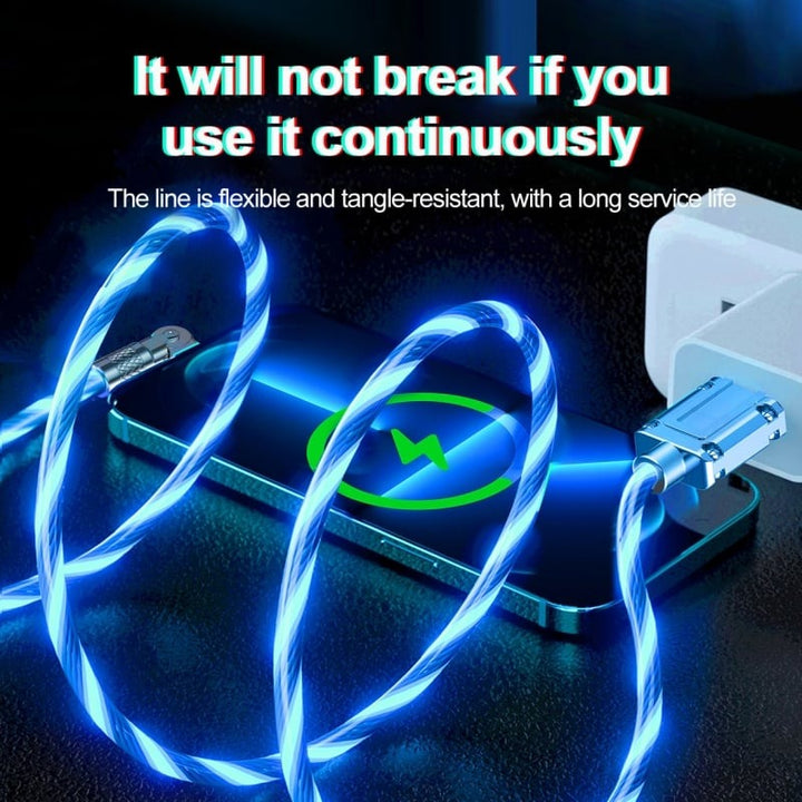 Robust magnetisk opladerkabel m. LED lys. 540° roterbar multi-stik til mobil og gadgets.