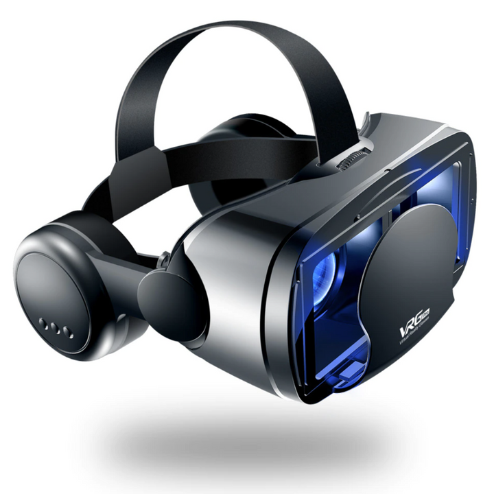 "VR-briller med bred skærm og integrerede hovedtelefoner for en fordybende 3D-lydoplevelse, perfekt til gaming."