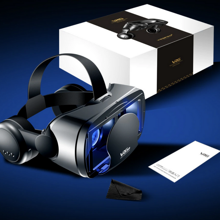 "VR-briller med bred skærm og integrerede hovedtelefoner for en fordybende 3D-lydoplevelse, perfekt til gaming."
